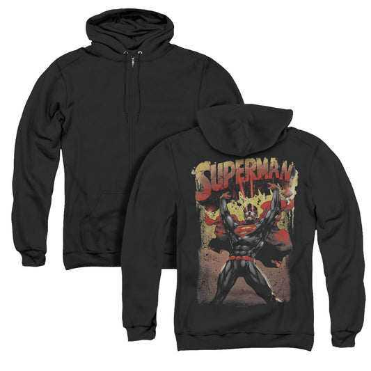 Superman Lift Up Back Print Zipper Mens Hoodie Black