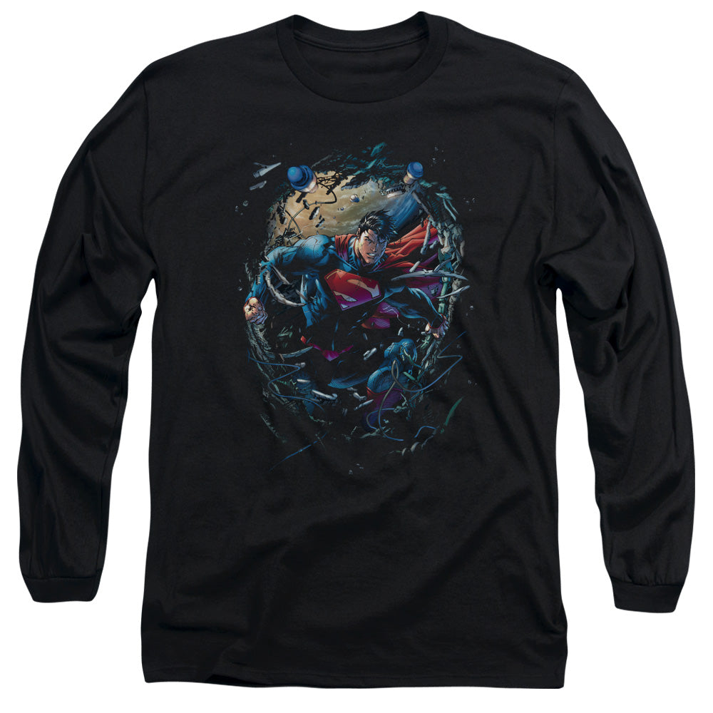 Superman Breaking Space Mens Long Sleeve Shirt Black