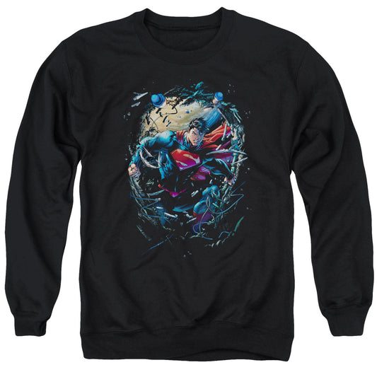 Superman Breaking Space Mens Crewneck Sweatshirt Black