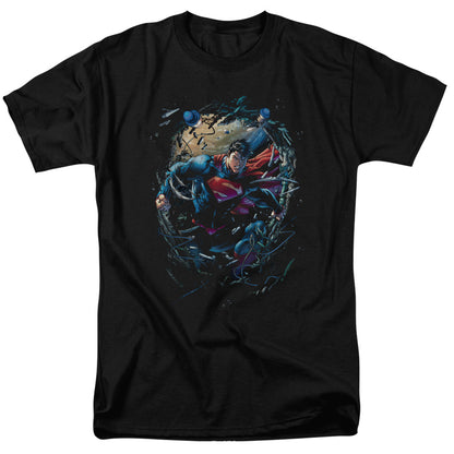 Superman Breaking Space Mens T Shirt Black 