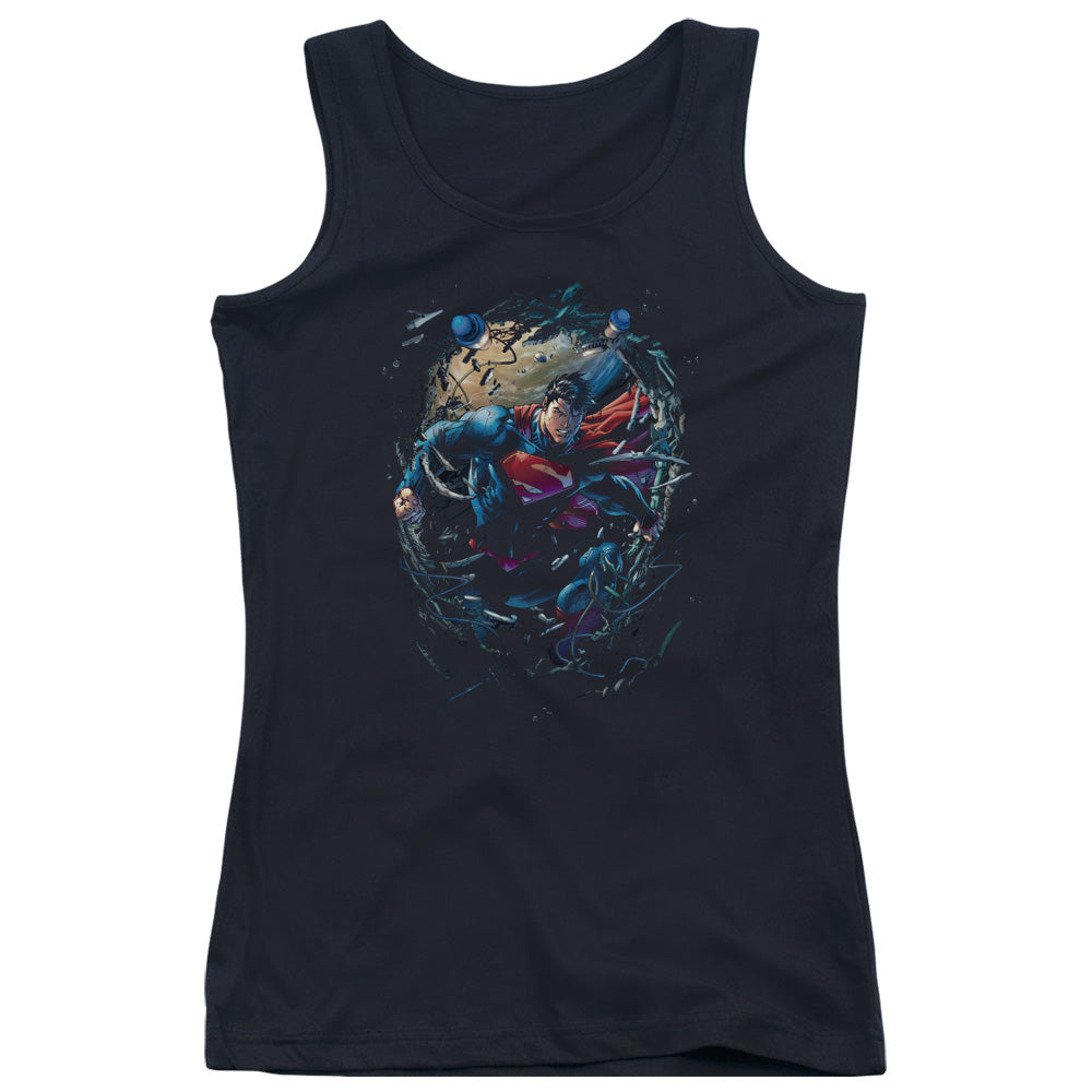 Superman Breaking Space Womens Tank Top Shirt Black