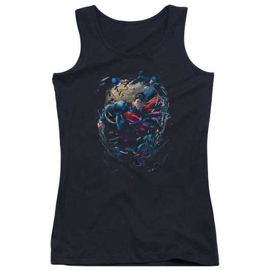 Superman Breaking Space Womens Tank Top Shirt Black