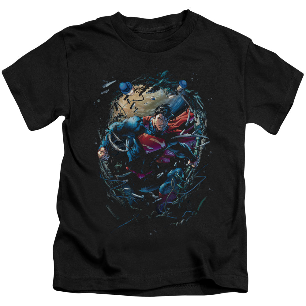 Superman Breaking Space Juvenile Kids Youth T Shirt Black