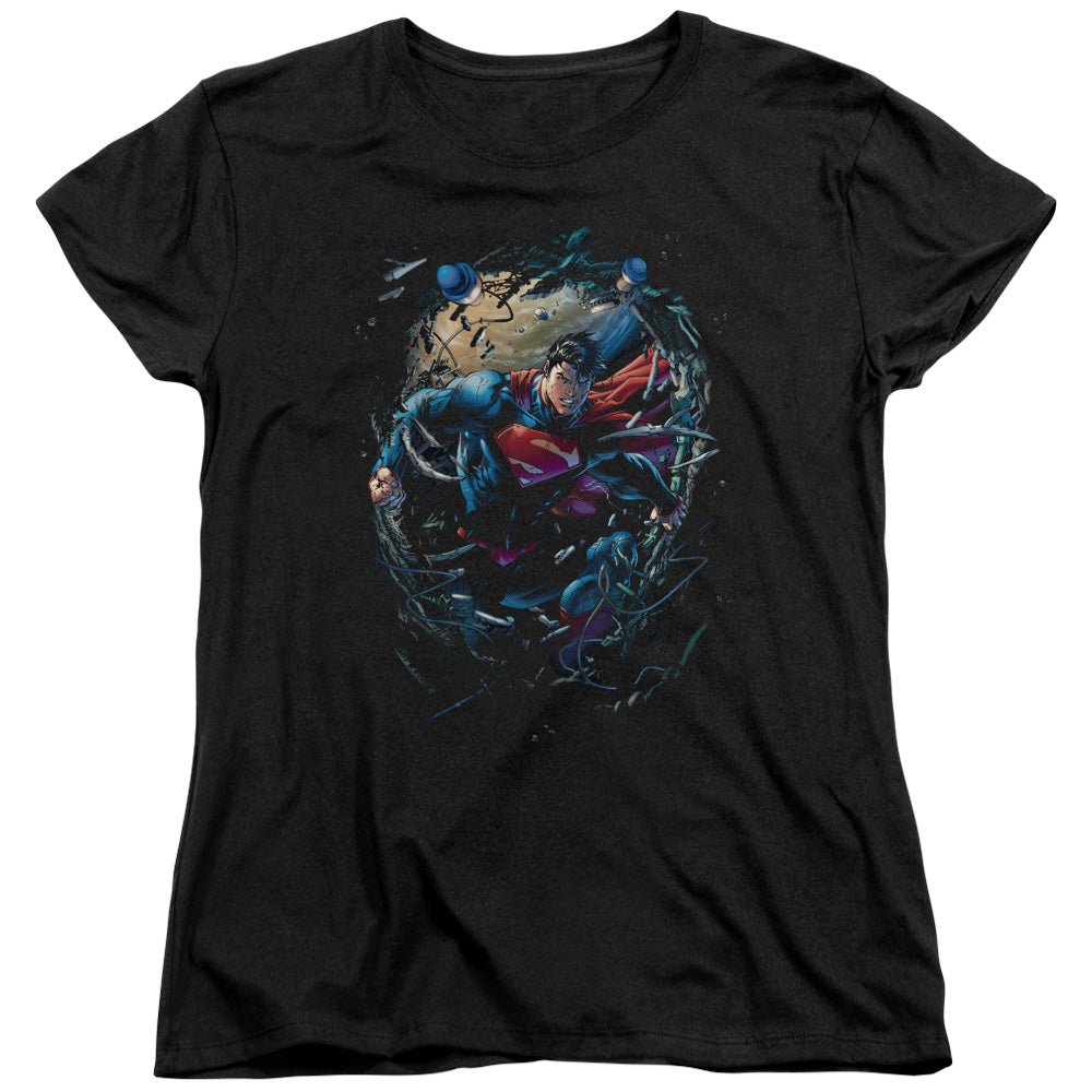 Superman Breaking Space Womens T Shirt Black