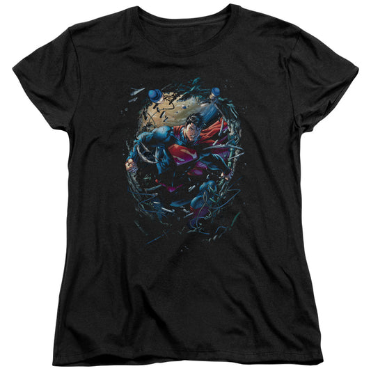 Superman Breaking Space Womens T Shirt Black