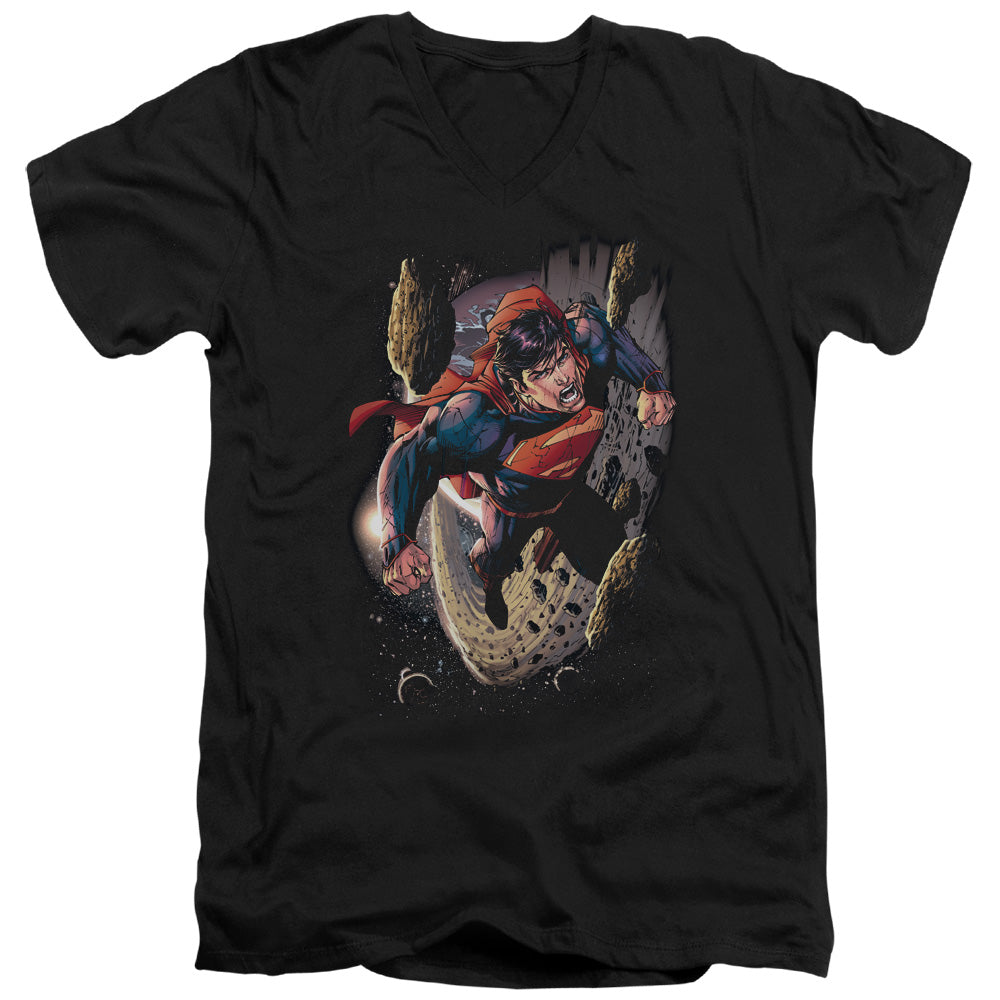 Superman Orbit Mens Slim Fit V Neck T Shirt Black