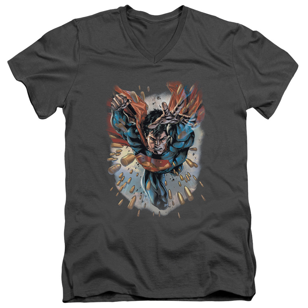 Superman Within My Grasp Mens Slim Fit V Neck T Shirt Charcoal