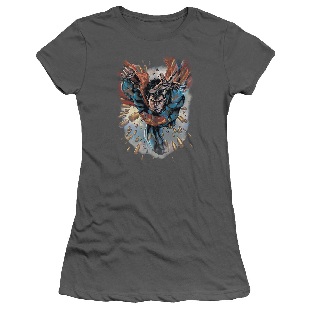 Superman Within My Grasp Junior Sheer Cap Sleeve Womens T Shirt Charcoal