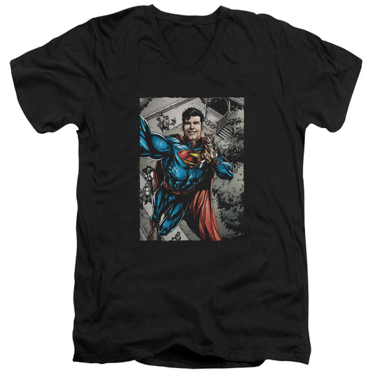 Superman Super Selfie Mens Slim Fit V Neck T Shirt Black