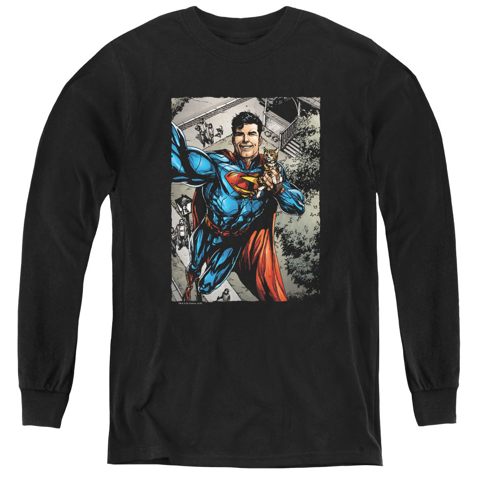 Superman Super Selfie Long Sleeve Kids Youth T Shirt Black