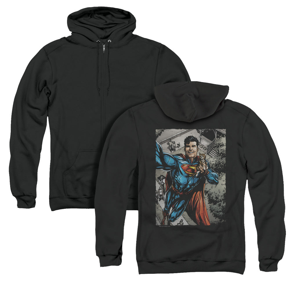 Superman Super Selfie Back Print Zipper Mens Hoodie Black