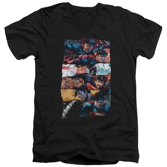 Superman Torn Collage Mens Slim Fit V Neck T Shirt Black