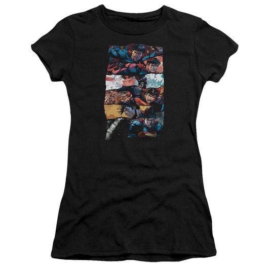 Superman Torn Collage Junior Sheer Cap Sleeve Womens T Shirt Black