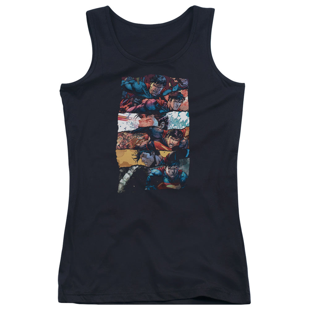 Superman Torn Collage Womens Tank Top Shirt Black