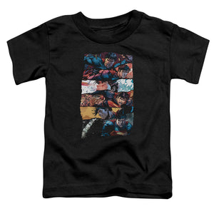 Superman Torn Collage Toddler Kids Youth T Shirt Black
