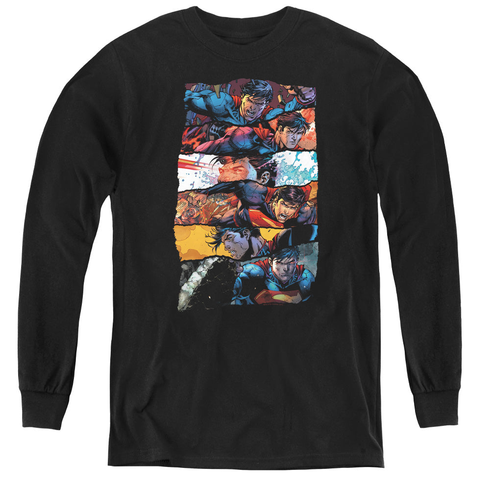 Superman Torn Collage Long Sleeve Kids Youth T Shirt Black