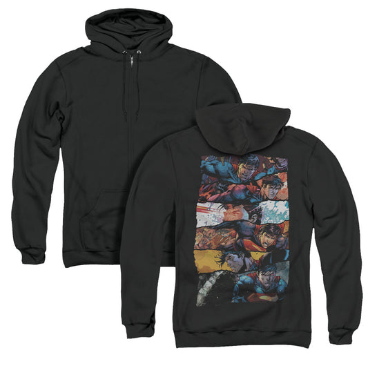 Superman Torn Collage Back Print Zipper Mens Hoodie Black