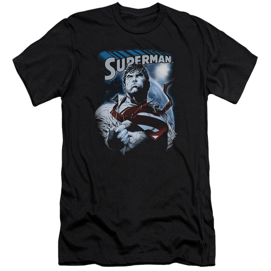 Superman Protect Earth Premium Bella Canvas Slim Fit Mens T Shirt Black