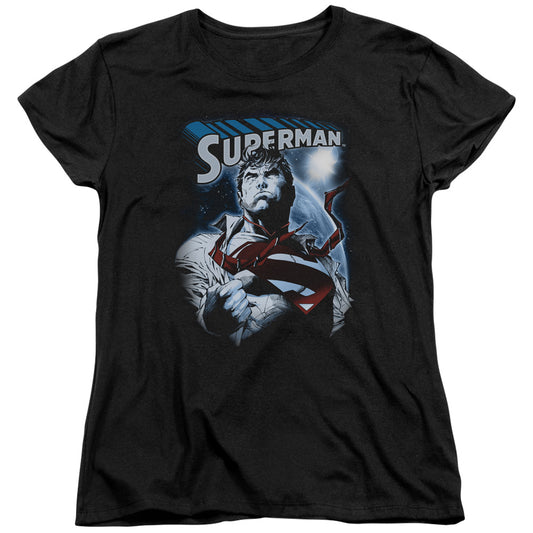 Superman Protect Earth Womens T Shirt Black