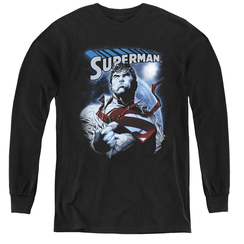 Superman Protect Earth Long Sleeve Kids Youth T Shirt Black