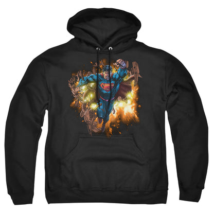 Superman Blasting Through Mens Hoodie Black