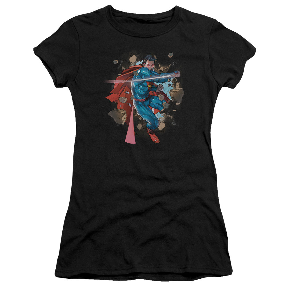 Superman Rock Breaker Junior Sheer Cap Sleeve Womens T Shirt Black