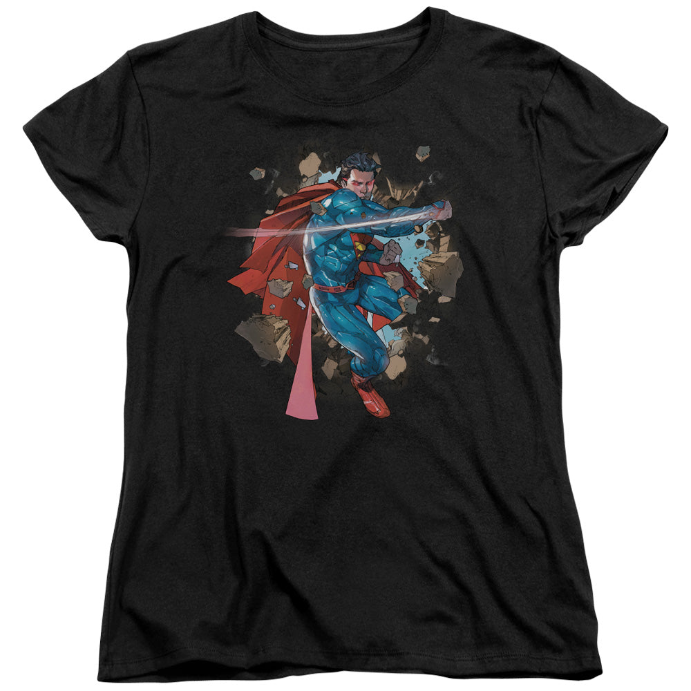 Superman Rock Breaker Womens T Shirt Black