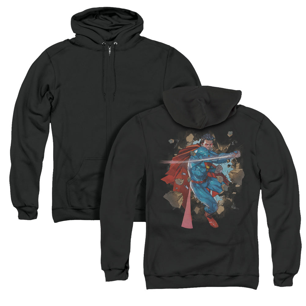 Superman Rock Breaker Back Print Zipper Mens Hoodie Black