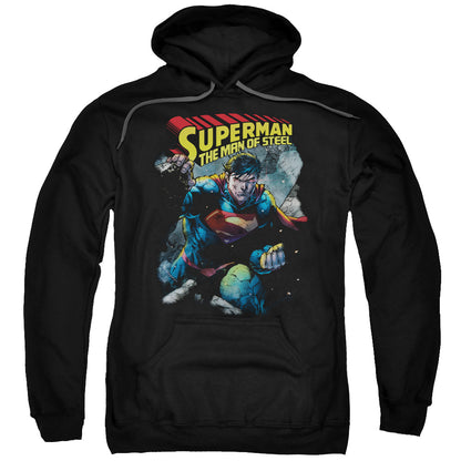 Superman Through The Rubble Mens Hoodie Black