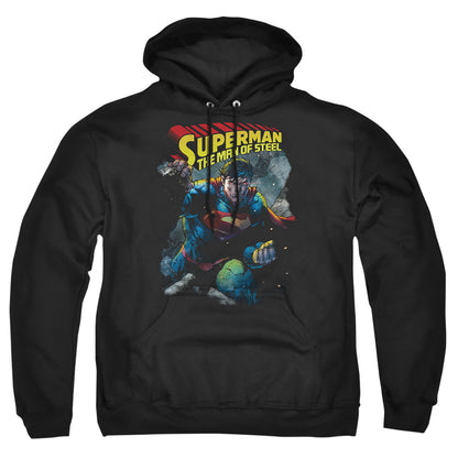 Superman Through The Rubble Mens Hoodie Black