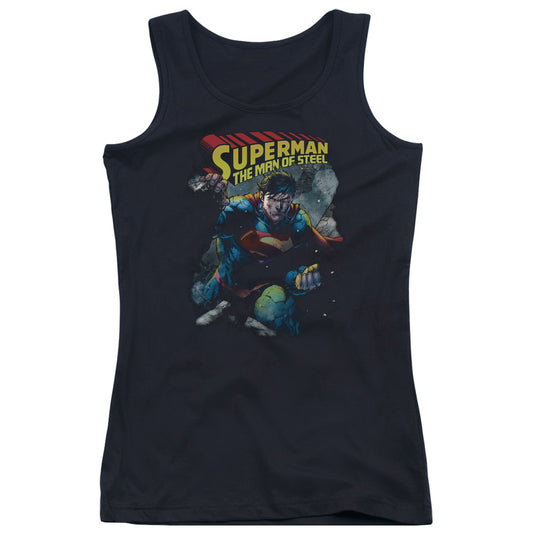 Superman Through The Rubble Womens Tank Top Shirt Black