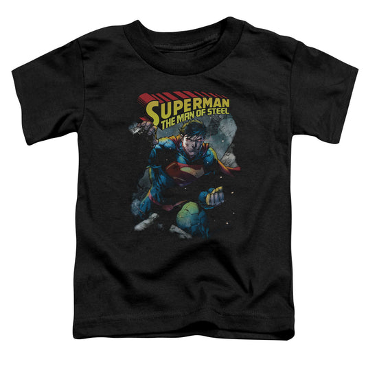 Superman Through The Rubble Toddler Kids Youth T Shirt Black