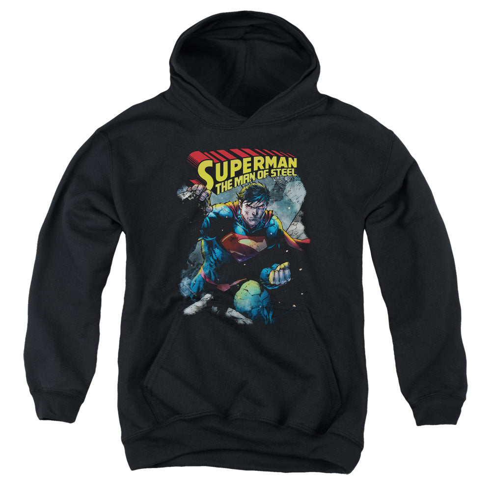 Superman Through The Rubble Kids Youth Hoodie Black