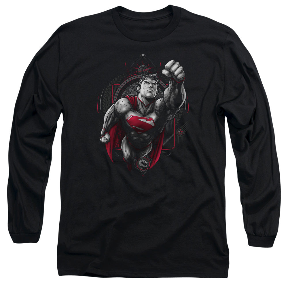 Superman Propaganda Superman Mens Long Sleeve Shirt Black