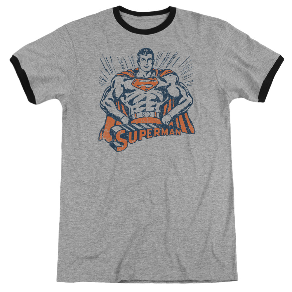 Superman Vintage Stance Heather Ringer Mens T Shirt Heather Black