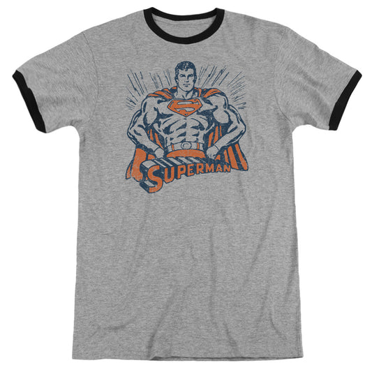 Superman Vintage Stance Heather Ringer Mens T Shirt Heather Black