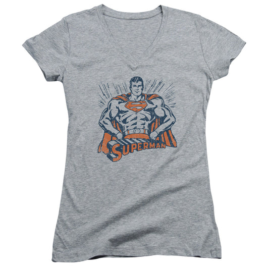 Superman Vintage Stance Junior Sheer Cap Sleeve V Neck Womens T Shirt Athletic Heather