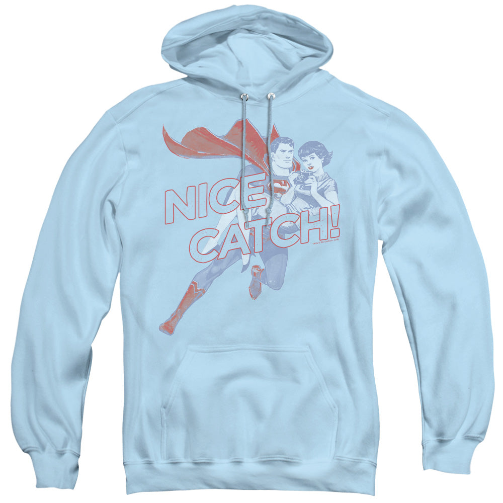 Superman Nice Catch Mens Hoodie Light Blue