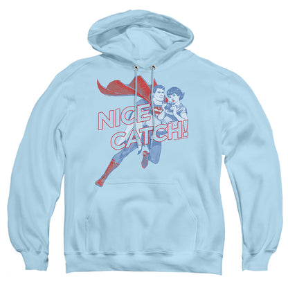 Superman Nice Catch Mens Hoodie Light Blue