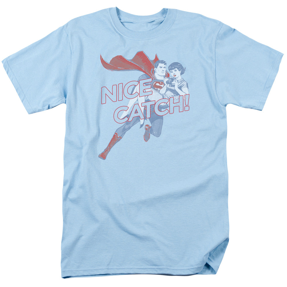 Superman Nice Catch Mens T Shirt Light Blue