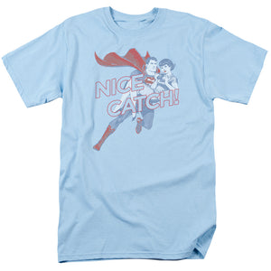 Superman Nice Catch Mens T Shirt Light Blue