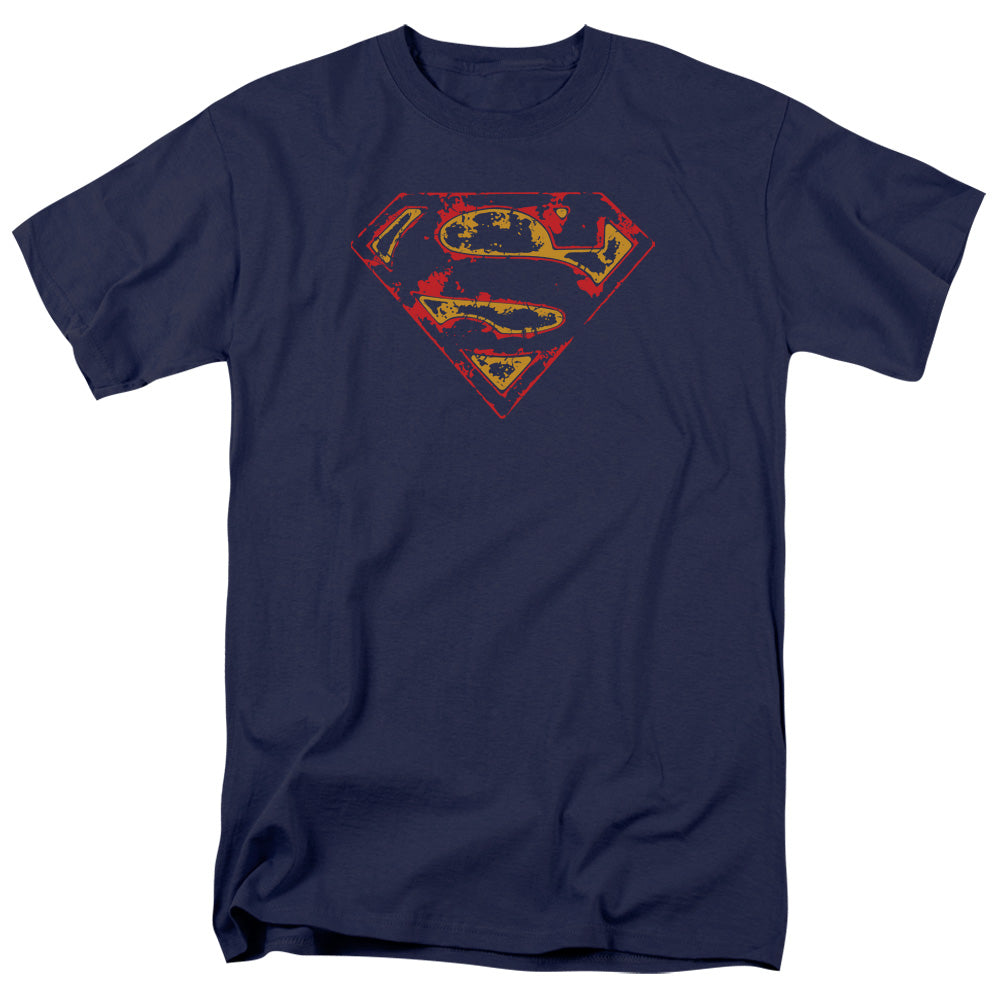 Superman Super Distressed Mens T Shirt Navy Blue