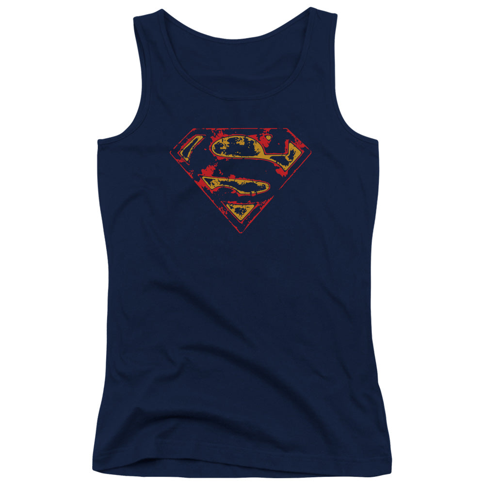 Superman Super Distressed Womens Tank Top Shirt Navy