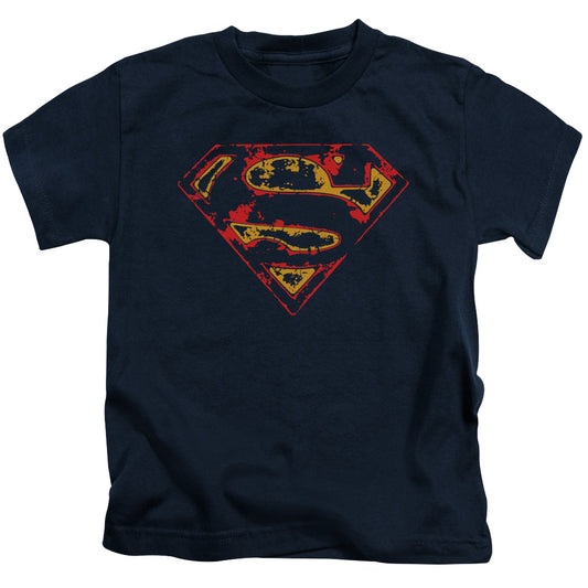 Superman Super Distressed Juvenile Kids Youth T Shirt Navy