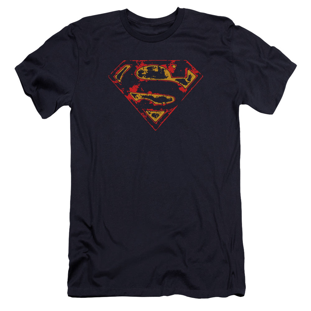 Superman Super Distressed Premium Bella Canvas Slim Fit Mens T Shirt Navy