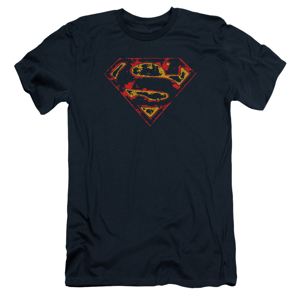 Superman Super Distressed Slim Fit Mens T Shirt Navy