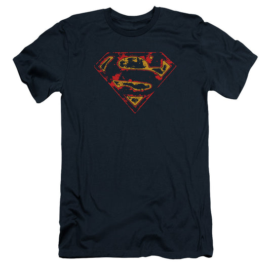 Superman Super Distressed Slim Fit Mens T Shirt Navy