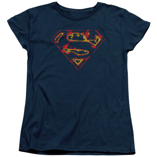 Superman Super Distressed Womens T Shirt Navy