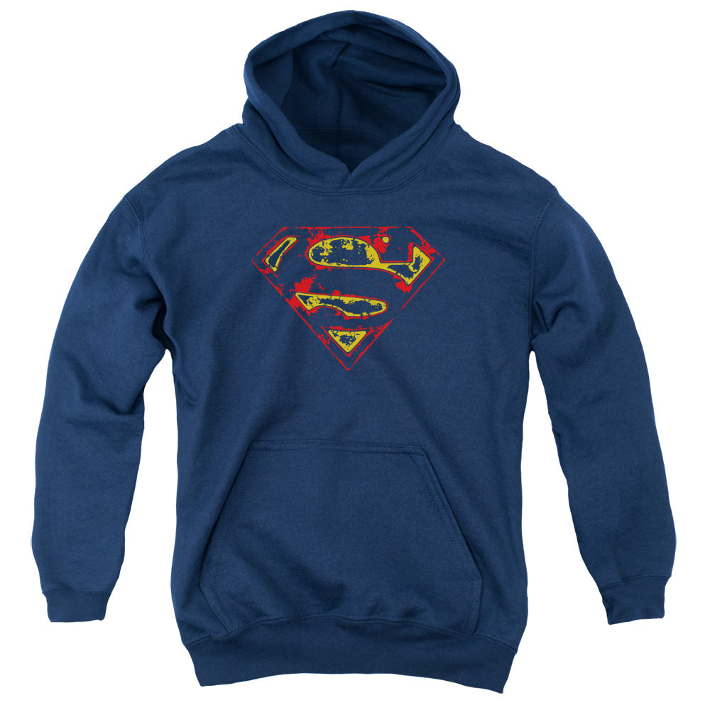 Superman Super Distressed Kids Youth Hoodie Navy