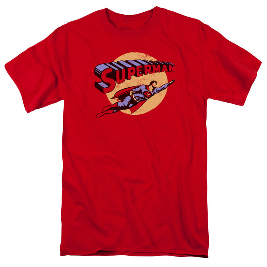 Superman Fly By Mens T Shirt Red